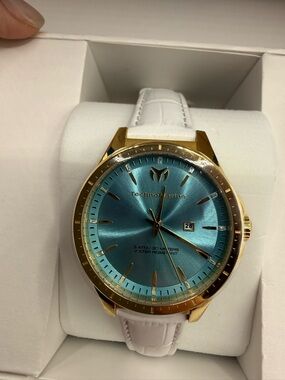 TechnoMarine Women’s Gold-Tone Watch with Turquoise Dial and White Strap 36mm